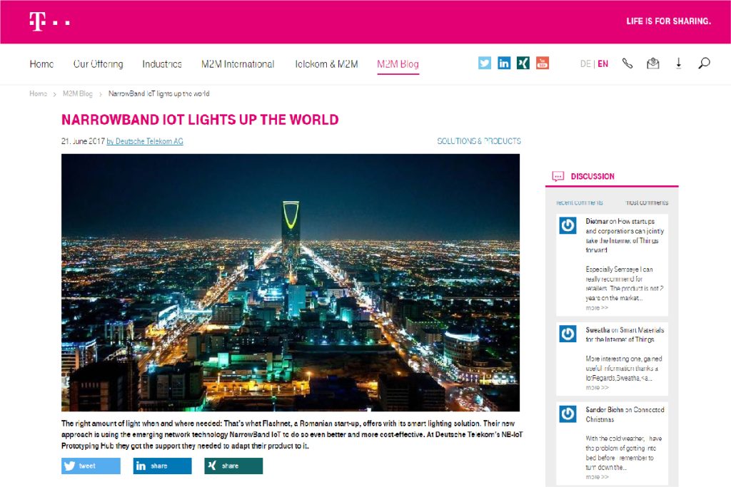 inteliLIGHT®, world’s first NB-IoT compatible smart street lighting solution, one of the success stories at Telekom’s NB-IoT Prototyping Hub: hub:raum