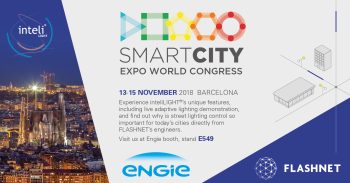 Part of ENGIE’s global effort for Inclusive & Sharing Cities, Flashnet features inteliLIGHT® smart streetlight control during Barcelona Smart City Expo World Congress in November 2018